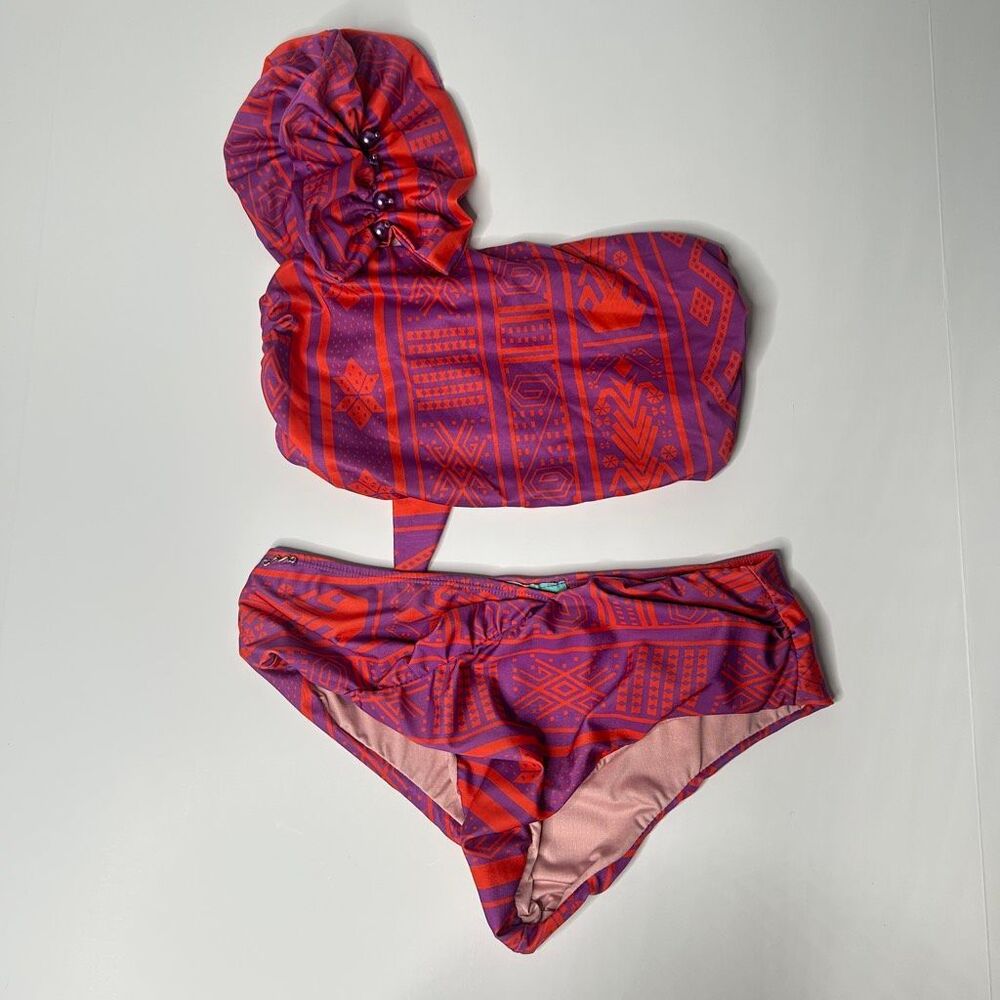 Mar a Mar Geometric Tribal One-Shoulder Ruffle Bikini Set